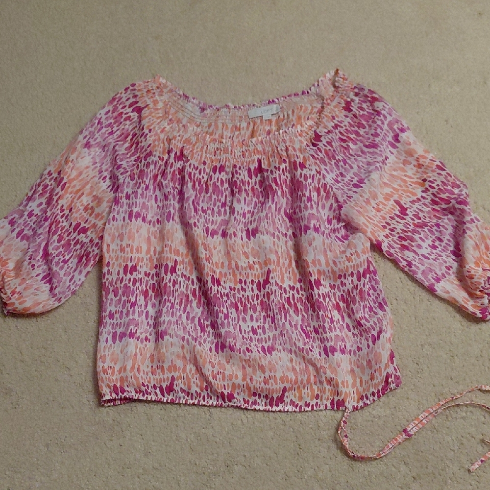 LOFT Pink and Orange Patterned Blouse